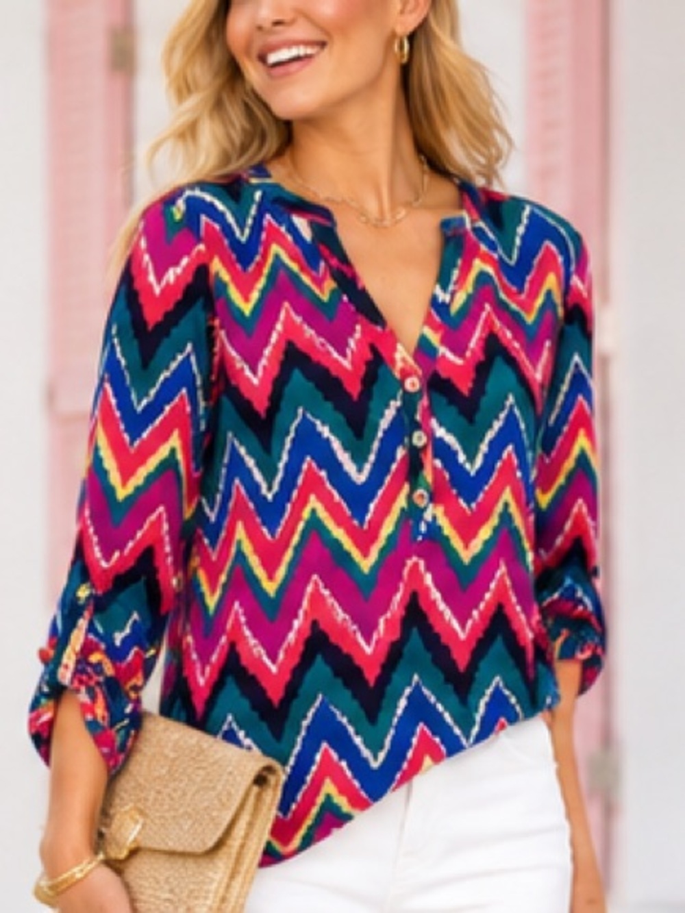 Lilly Pulitzer Janelle top Hearts a Flutter zig zag print Size Large